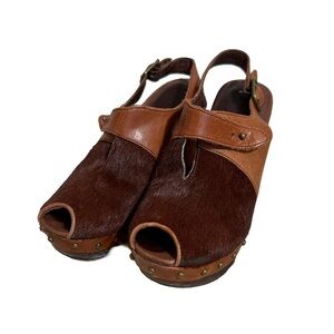 UGG Nicco Platform Peep Toe Slingback Sandal Calf Leather